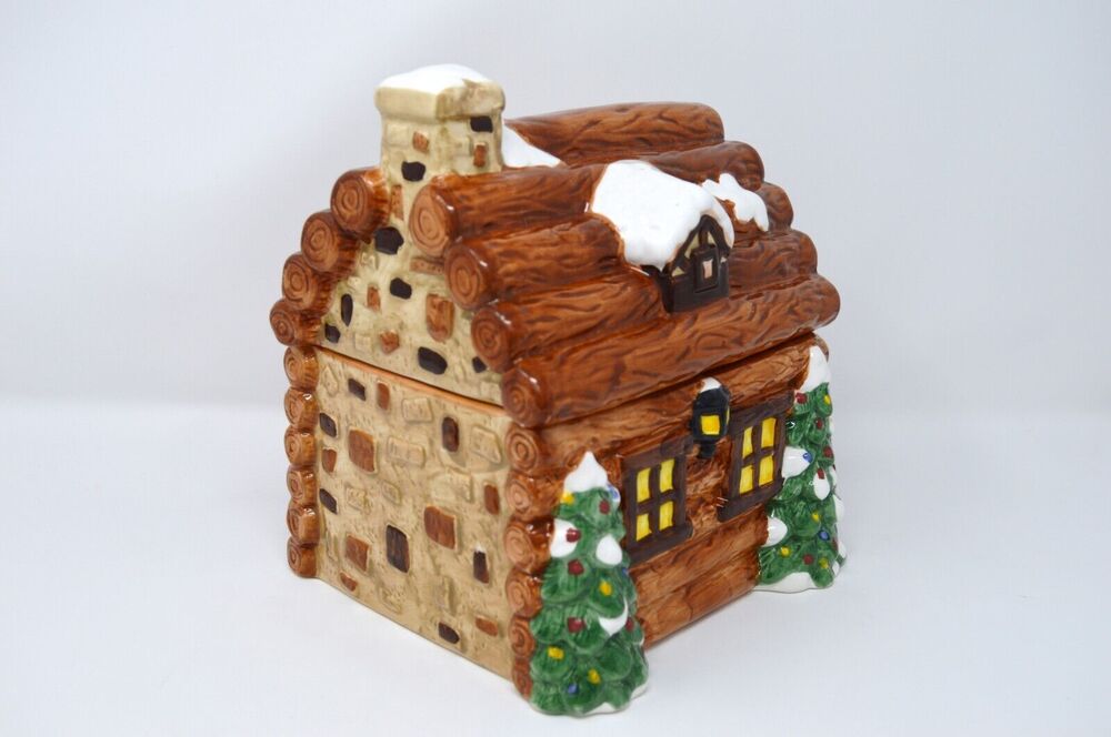 Vintage Brown Log House Cookie Jar